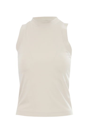 Sleeveless Basic Crew Neck Beige Top