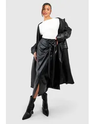 Leather Look Wrap Midaxi Skirt - black - 2