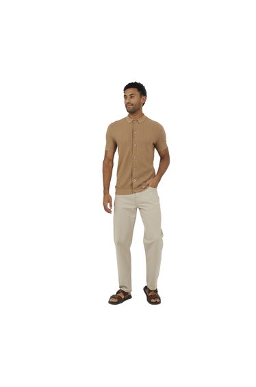 Brave Soul Mens Cotton Button-Down Short-Sleeved Polo Shirt - Tan
