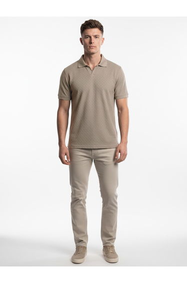 Men Beige Textured Short Sleeve Polo