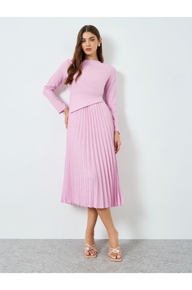 Women Lilac Pleated Midi Dress