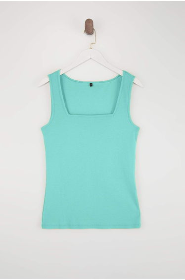 Turkuaz Basic Ribbed Square Neck Cotton Knitted Large Size Undershirt