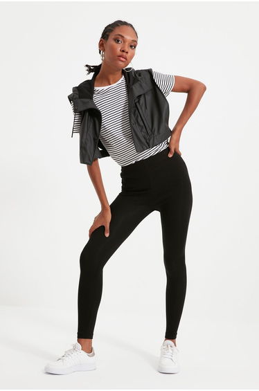 Black High Waist Inner Raised Stretch Knit Leggings