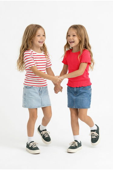 Red-Ecru Plain Knitted T-Shirt