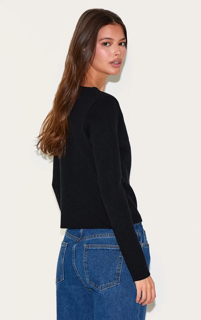 Black Asymmetric Compact Knit Cardigan - 2