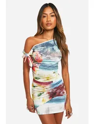 Tie Side Floral Postcard Mini Skirt - 2