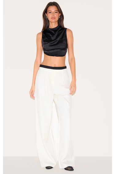 Black Satin Backless Highneck Extreme Crop Top