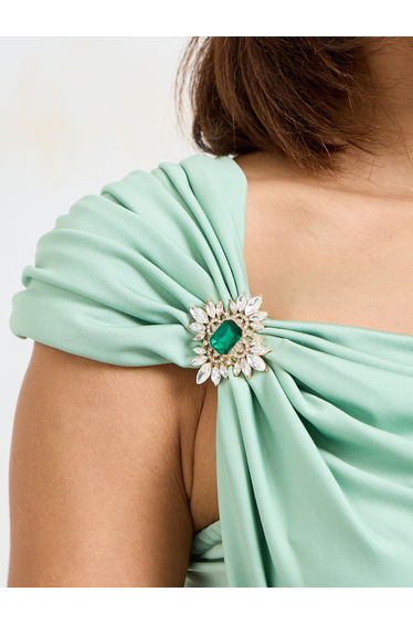 Gold-Tone Emerald and Crystal Brooch