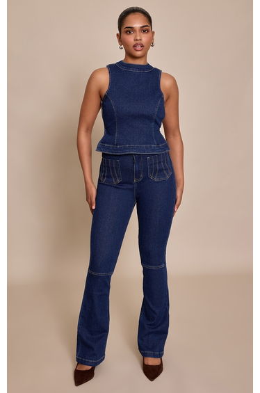 Petite Indigo Denim Fitted Flared Jeans