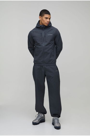 Relaxed Soft Shell M Star Raglan Zip Funnel Hooded Tracksuit - grey