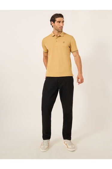 Men Mustard Tipped Short Sleeve Polo T-Shirt
