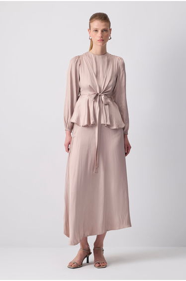 FRONT TIE SATIN SKIRT SET