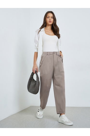 Women Beige Relaxed Fit Linen Look Trousers