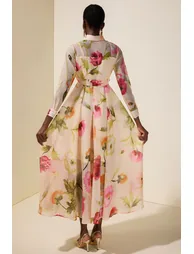 Floral Organza Single Breasted Midi Dress - 1