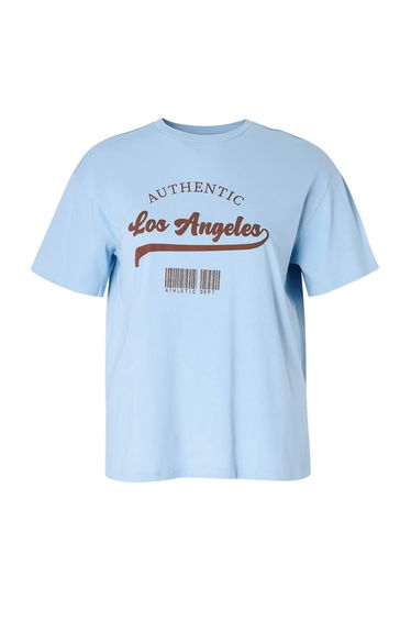 Blue Wide Fit Crew Neck Printed 100% Cotton Knitted T-Shirt