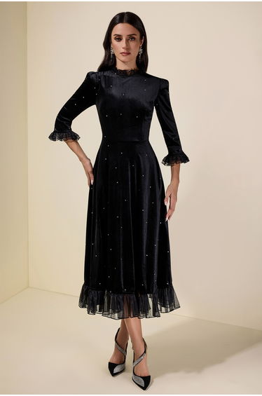 Velvet Mid Sleeve Maxi Dress