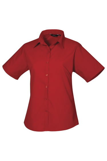 Premier Short Sleeve Poplin Blouse / Plain Work Shirt - Red