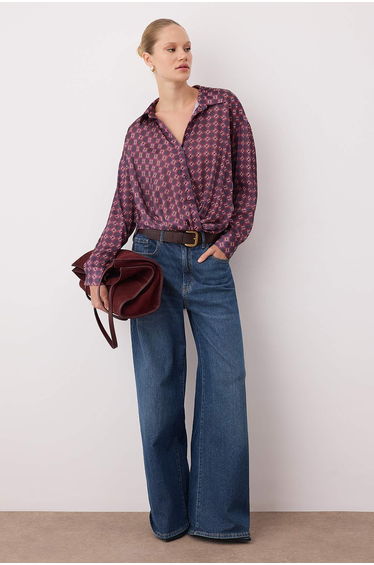 Purple/Multicolored Knot Detailed Flowy Shirt