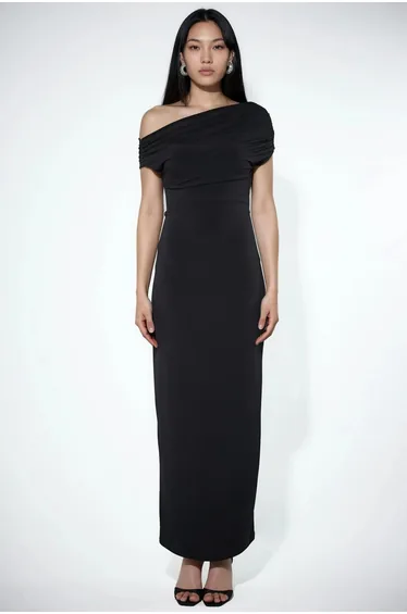Asymmetrical Collar Slim Fit Maxi Dress