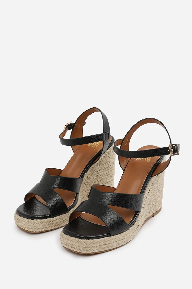 SANSA CUT OUT STRAP DETAIL WEDGE SHOES WITH BUCKLE CLOSURE IN BLACK GRAIN PU - 3