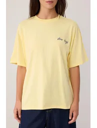 Light Yellow Slogan Oversize Crew Neck Back Printed Long Tok 100% Cotton Knitted T-Shirt - 2