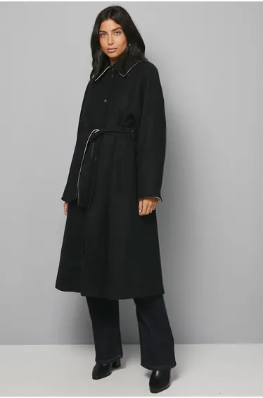Wool Blend Belted Longline Coat