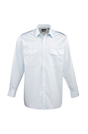 Premier Mens Long Sleeve Pilot Plain Work Shirt - Light Blue