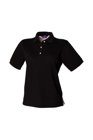 Henbury Womens/Ladies Classic Cotton Pique Polo Shirt - Black