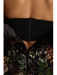 فستان ماكسي شتوي ميش بأكتاف مكشوفة مزين بأحجار بنقشة أزهار - 1