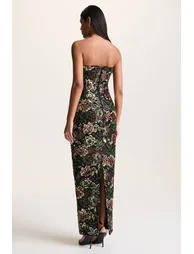 فستان ماكسي شتوي ميش بأكتاف مكشوفة مزين بأحجار بنقشة أزهار - 3