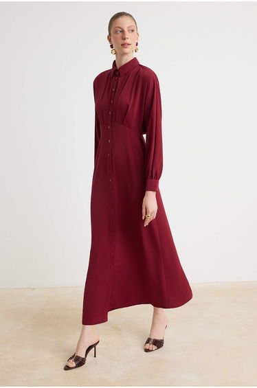 Mürdüm Unlined Plain Woven Dress&Jumpsuit Jessica Hijab Dress