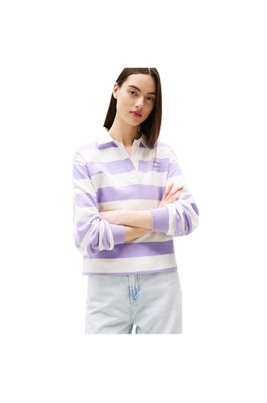 Tommy Jeans Womens/Ladies Striped Cropped Polo Shirt - Amethyst Purple