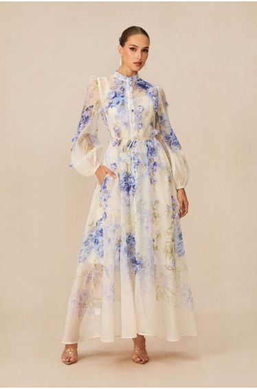 Moment of Beauty Blue Floral Print Maxi Dress