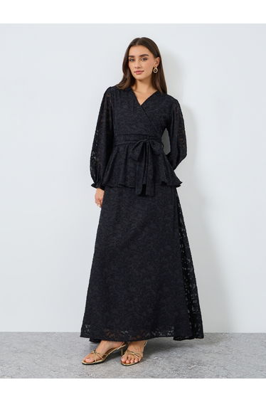 Women Black Lace Wrap Maxi Dress