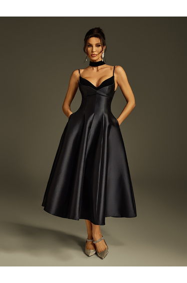 Lizina Spaghetti Satin Midi Dress