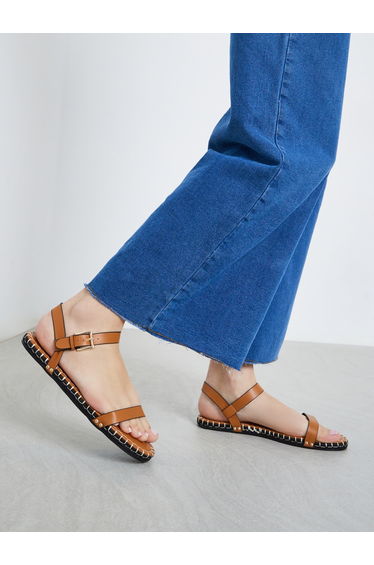 Bambie Brown Ankle Strap Flat Espadrilles