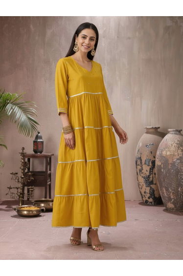Women Yellow Sequined Tie-Up Maxi Dress