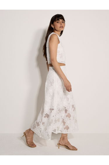 Floral Mesh Lace Midi Skirt