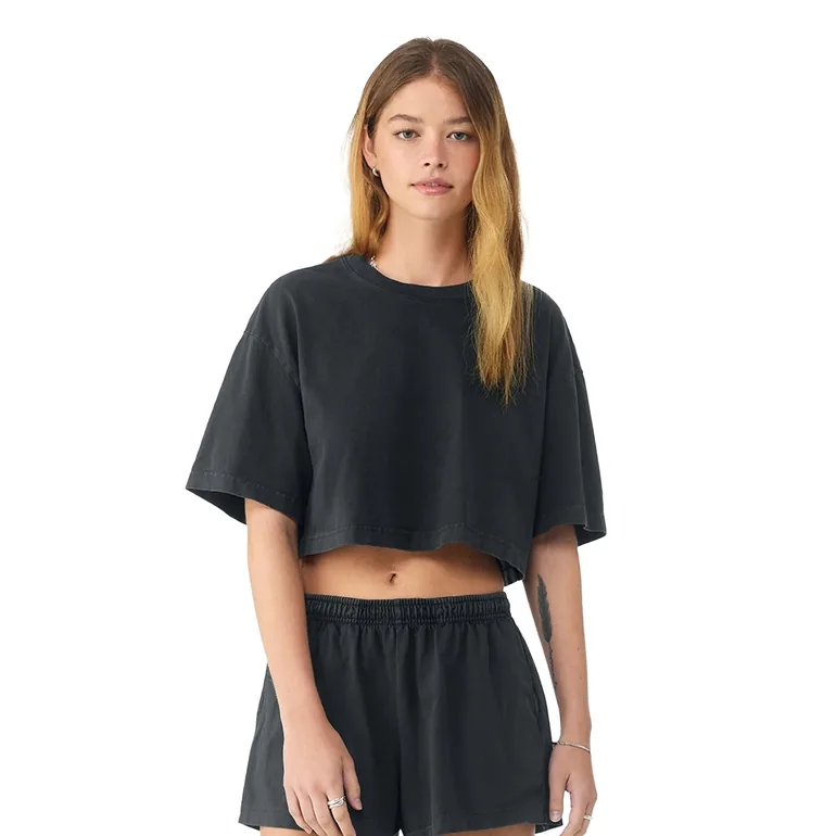 Bella + Canvas Womens/Ladies Heavyweight Crop T-Shirt - Washed Black