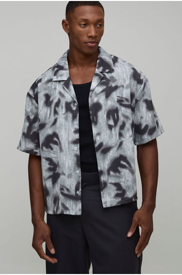 Oversized Boxy Trippy Print Shirt - black