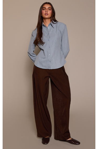 Chocolate Woven Side Pleat Wide Leg Trousers