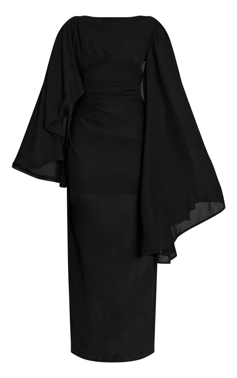 black chiffon cape dress Women's Black Chiffon Cape Detail Maxi Dress