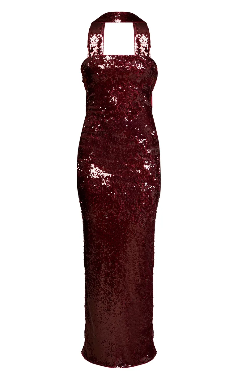 burgundy bandeau maxi dress Nobu | Burgundy Bandeau Maxi Dress With Halter-Collar
