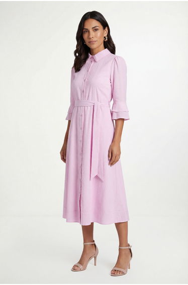 Petite Cotton Dobby Ruffle Shirt Dress