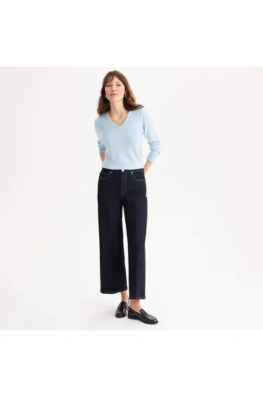 Cropped Wide Leg Jeans in Stretch Cotton