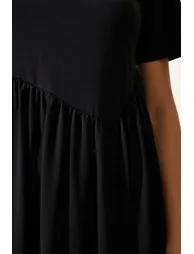 Women's Black Gathered Long Knitted Dress - 6