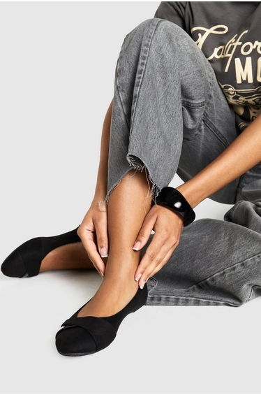 Wide Fit Twist Front Ballet Flats - black
