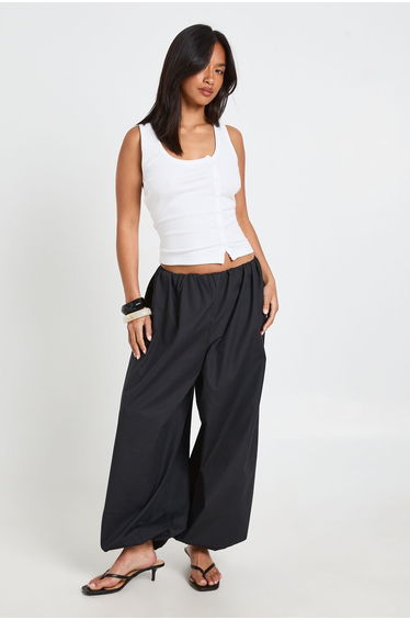 Petite Poplin Low Rise Hareem Trousers - black