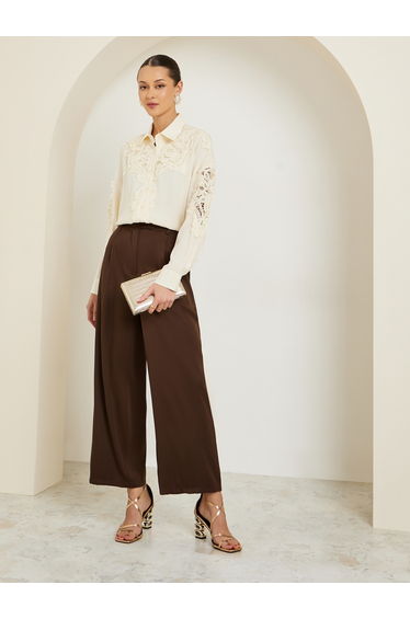 Women Cream Lace Trim Shirt
