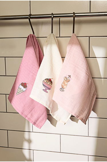 Set of 6 Kitchen Towels with Waffle Embroidery Detail 30X45Cm